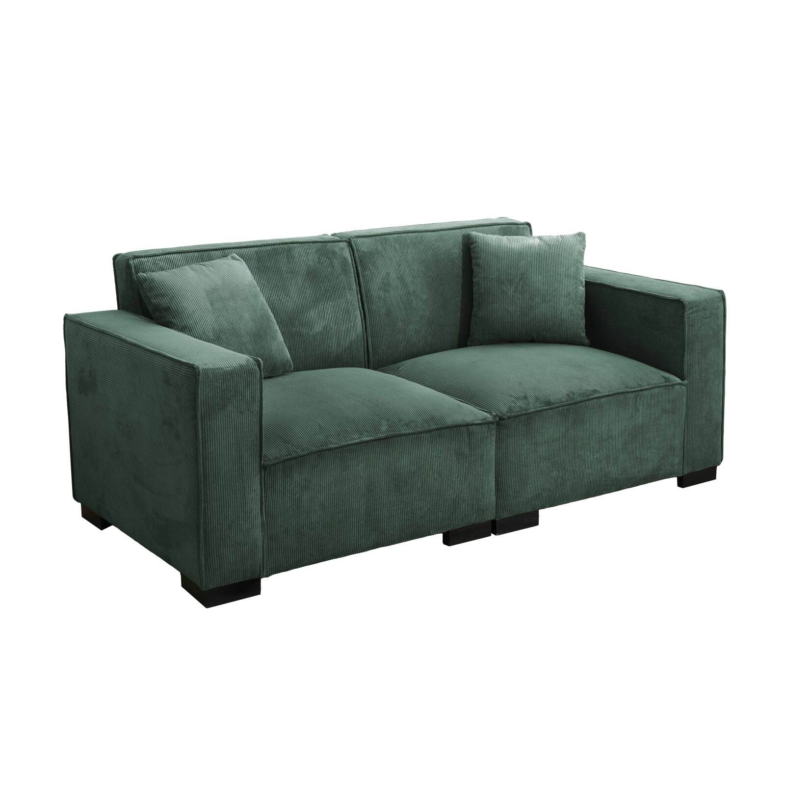 Canapé 2 places en velours côtelé avec coussins