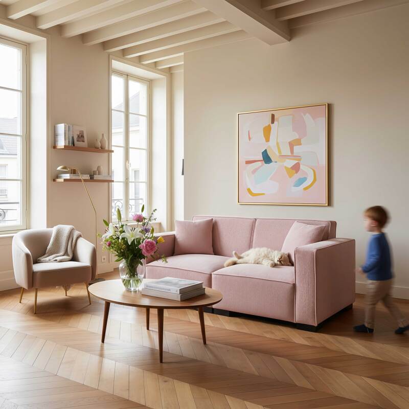 Canapé 2 places en velours côtelé avec coussins