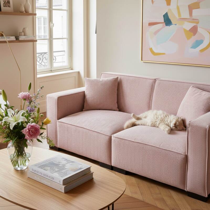 Canapé 2 places en velours côtelé avec coussins (2/8)