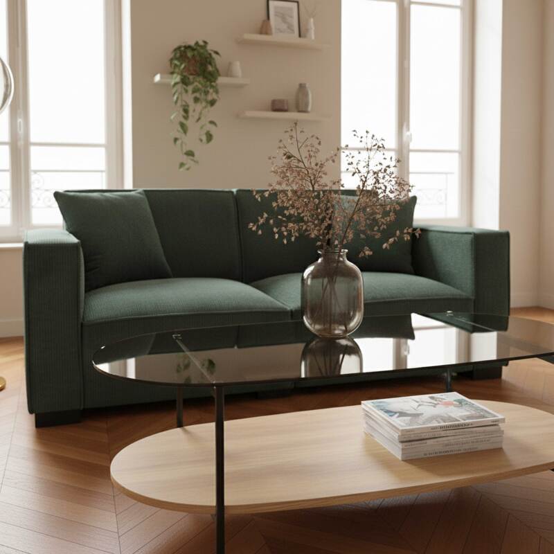 Canapé 2 places en velours côtelé avec coussins (8/9)