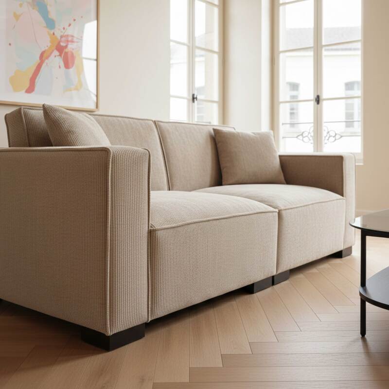 Canapé 2 places en velours côtelé avec coussins (2/6)