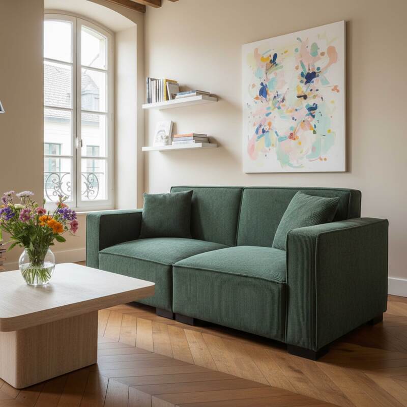 Canapé 2 places en velours côtelé avec coussins (2/9)