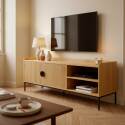 Meuble TV noir et effet bois et lattes 150 cm style scandinave