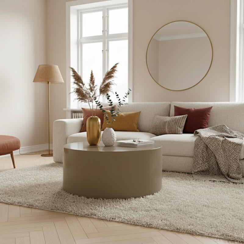 Table basse effet laqué ronde Ø80 cm style rétro