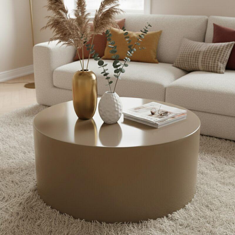 Table basse effet laqué ronde Ø80 cm style rétro (2/4)