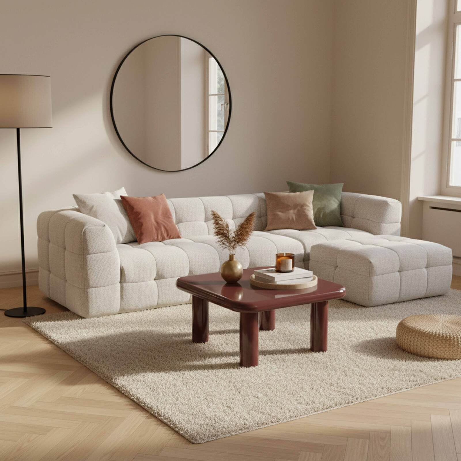 Table basse effet laqué carrée 75x75 cm style rétro