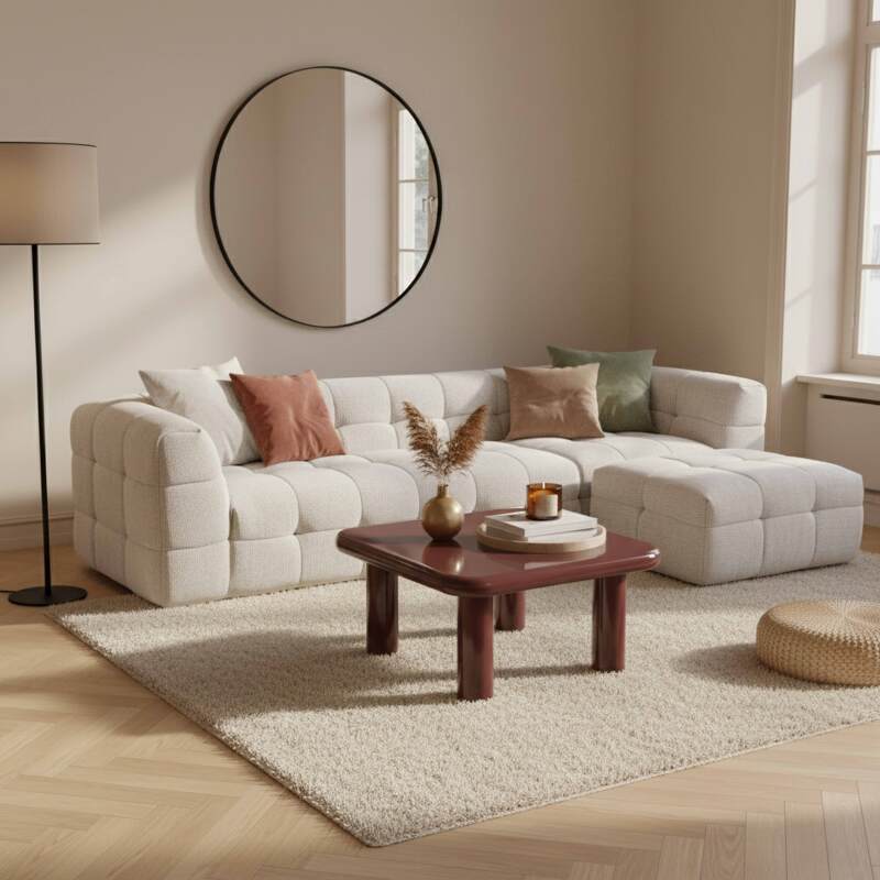 Table basse effet laqué carrée 75x75 cm style rétro (2/4)