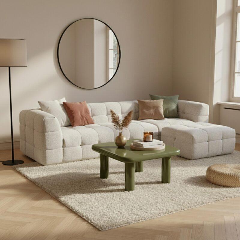 Table basse effet laqué carrée 75x75 cm style rétro