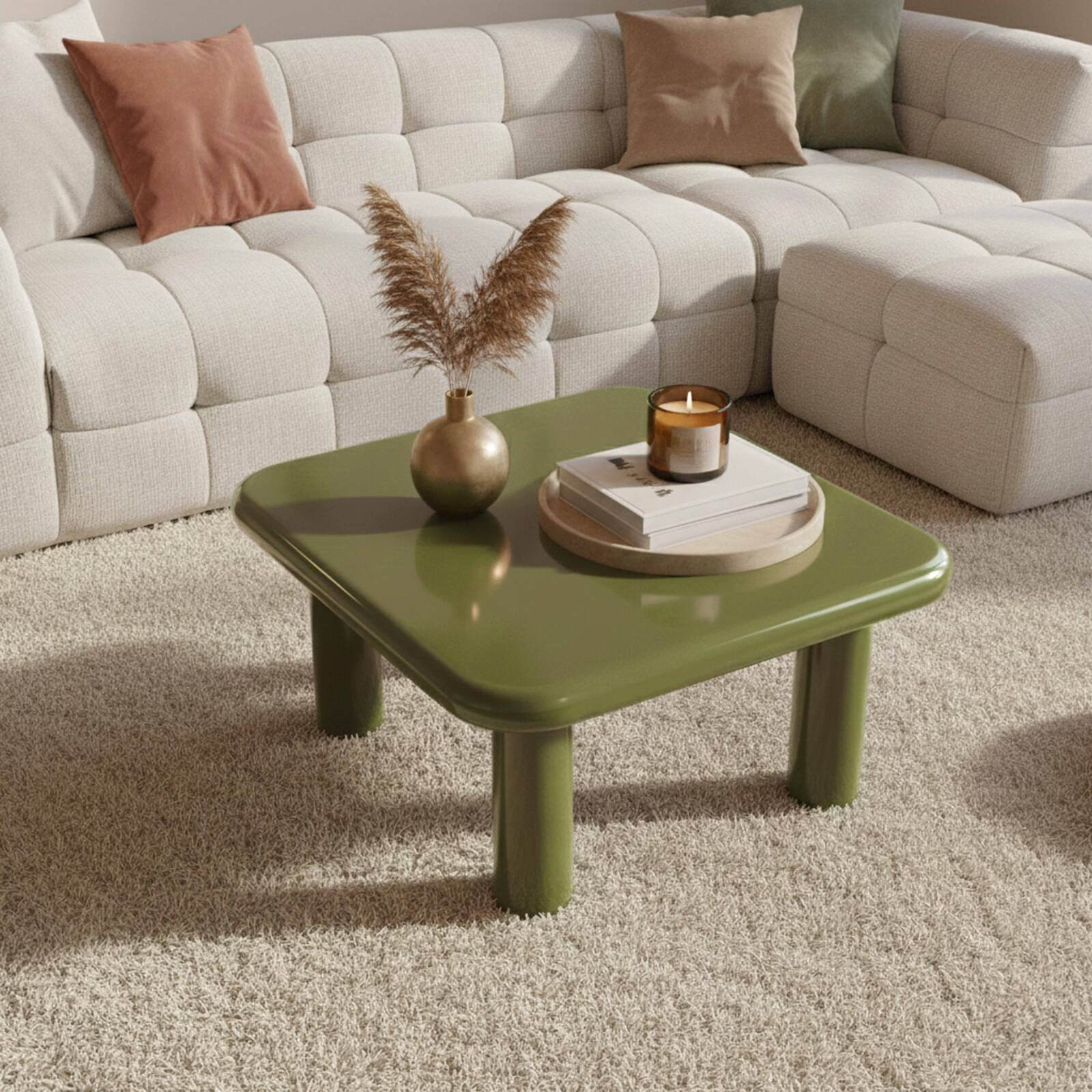 Table basse effet laqué carrée 75x75 cm style rétro