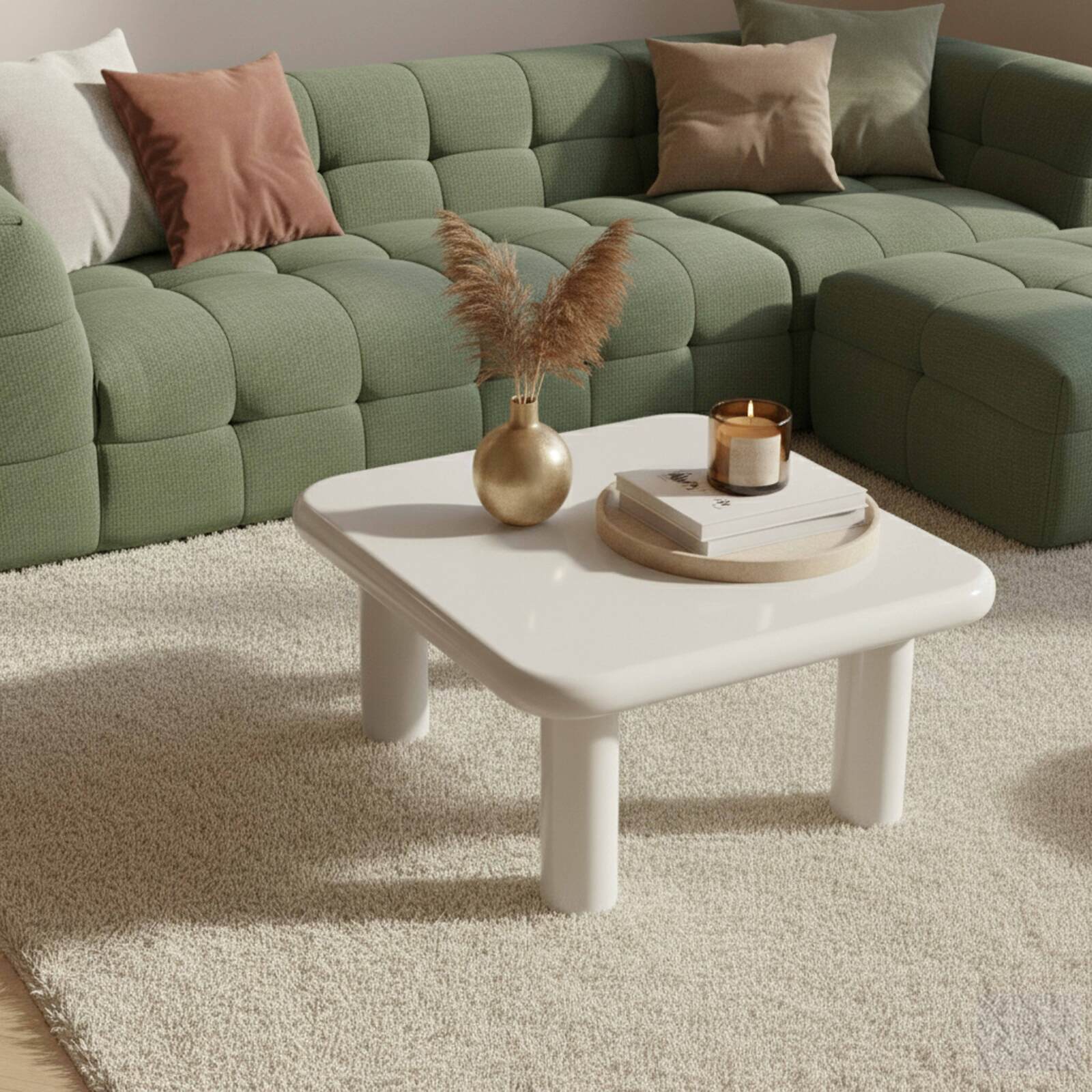 Table basse effet laqué carrée 75x75 cm style rétro