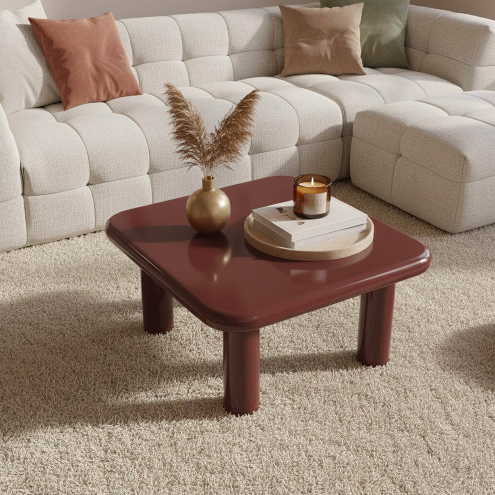 Table basse effet laqué carrée 75x75 cm style rétro