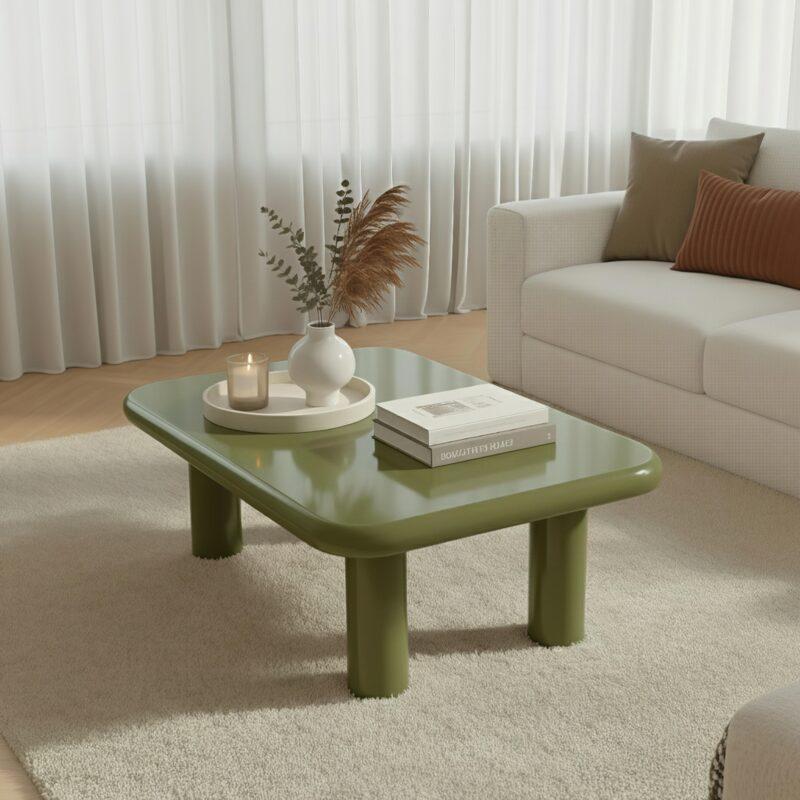 Table basse effet laqué rectangulaire 100x60 cm style rétro  (2/4)