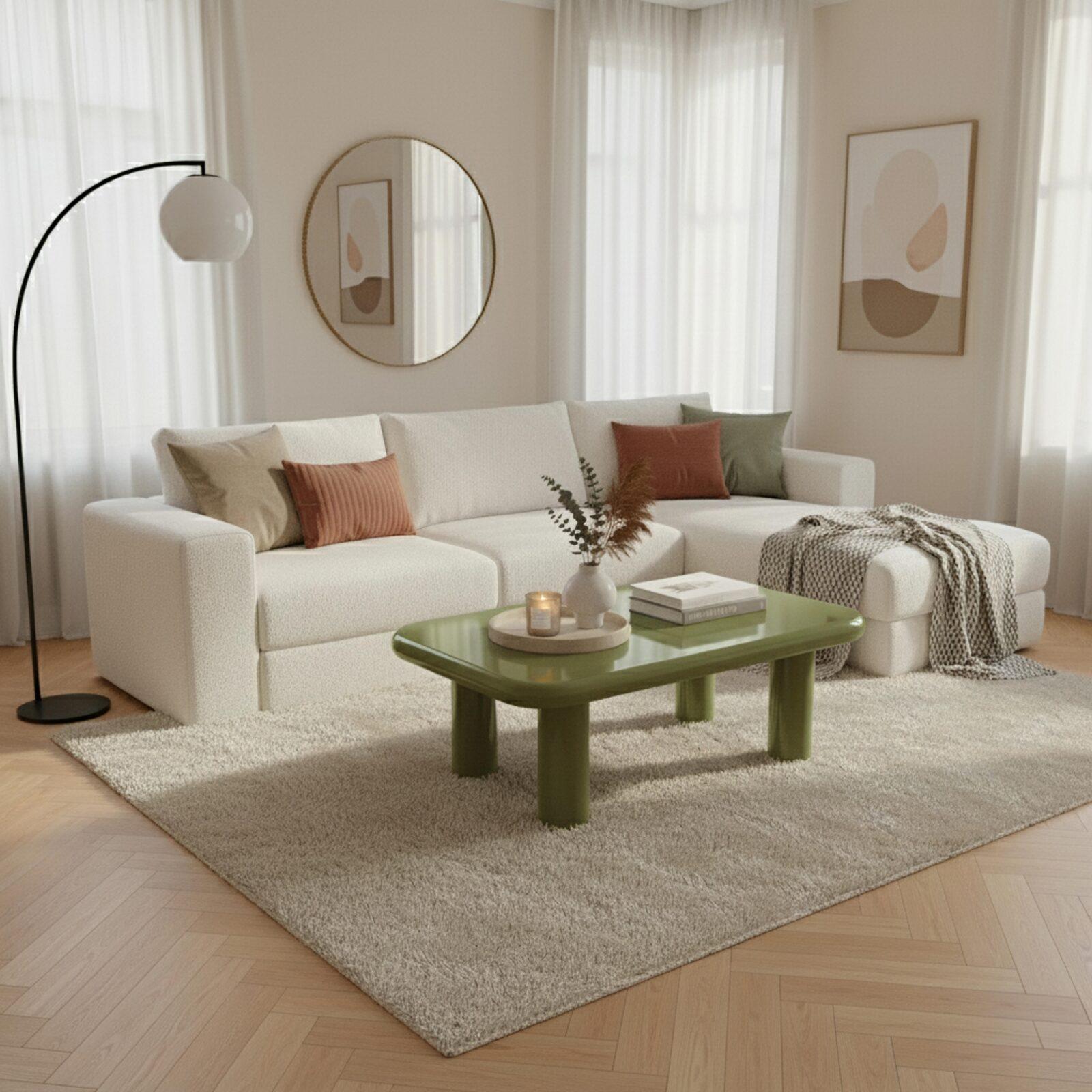 Table basse effet laqué rectangulaire 100x60 cm style rétro 