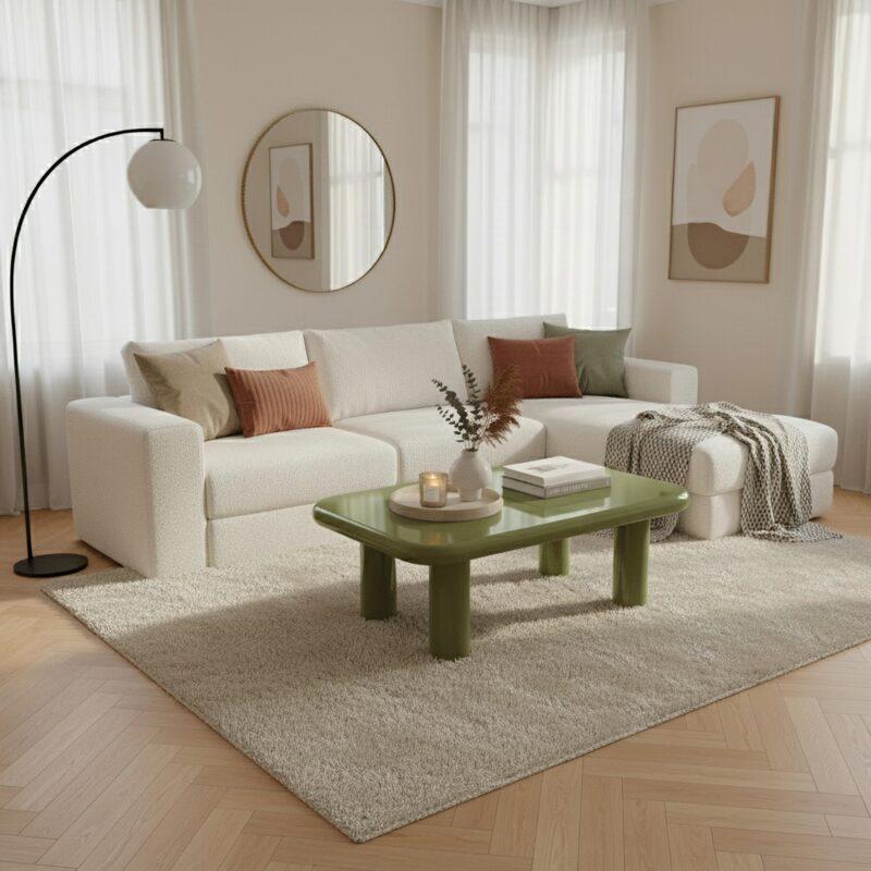 Table basse effet laqué rectangulaire 100x60 cm style rétro 