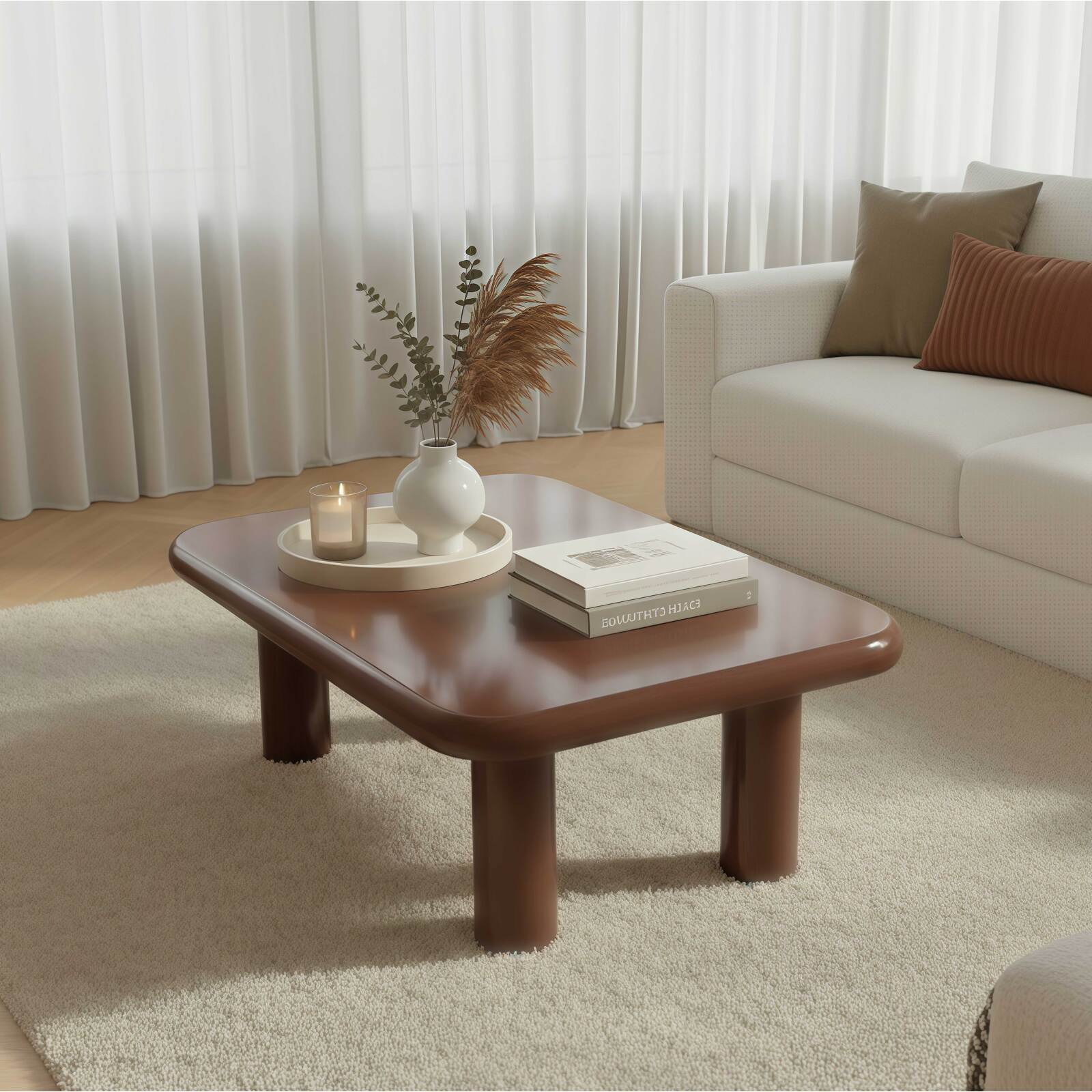 Table basse effet laqué rectangulaire 100x60 cm style rétro 