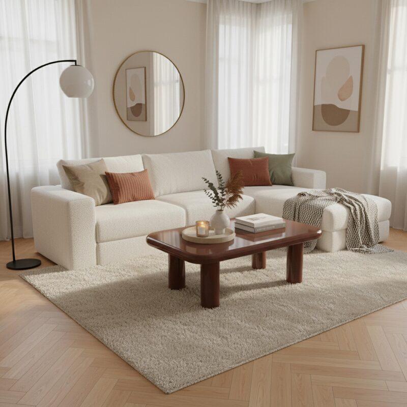 Table basse effet laqué rectangulaire 100x60 cm style rétro 