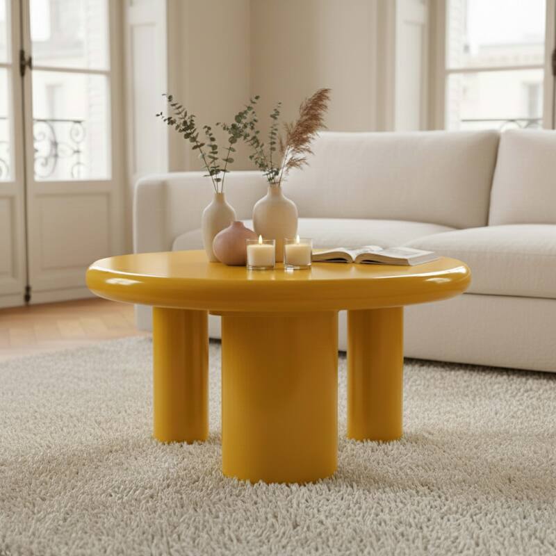 Table basse effet laqué ronde Ø70 cm style rétro  