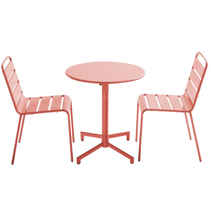 Table de jardin bistrot ronde inclinable en métal avec pied encastrable Ø70 cm et 2 chaises
