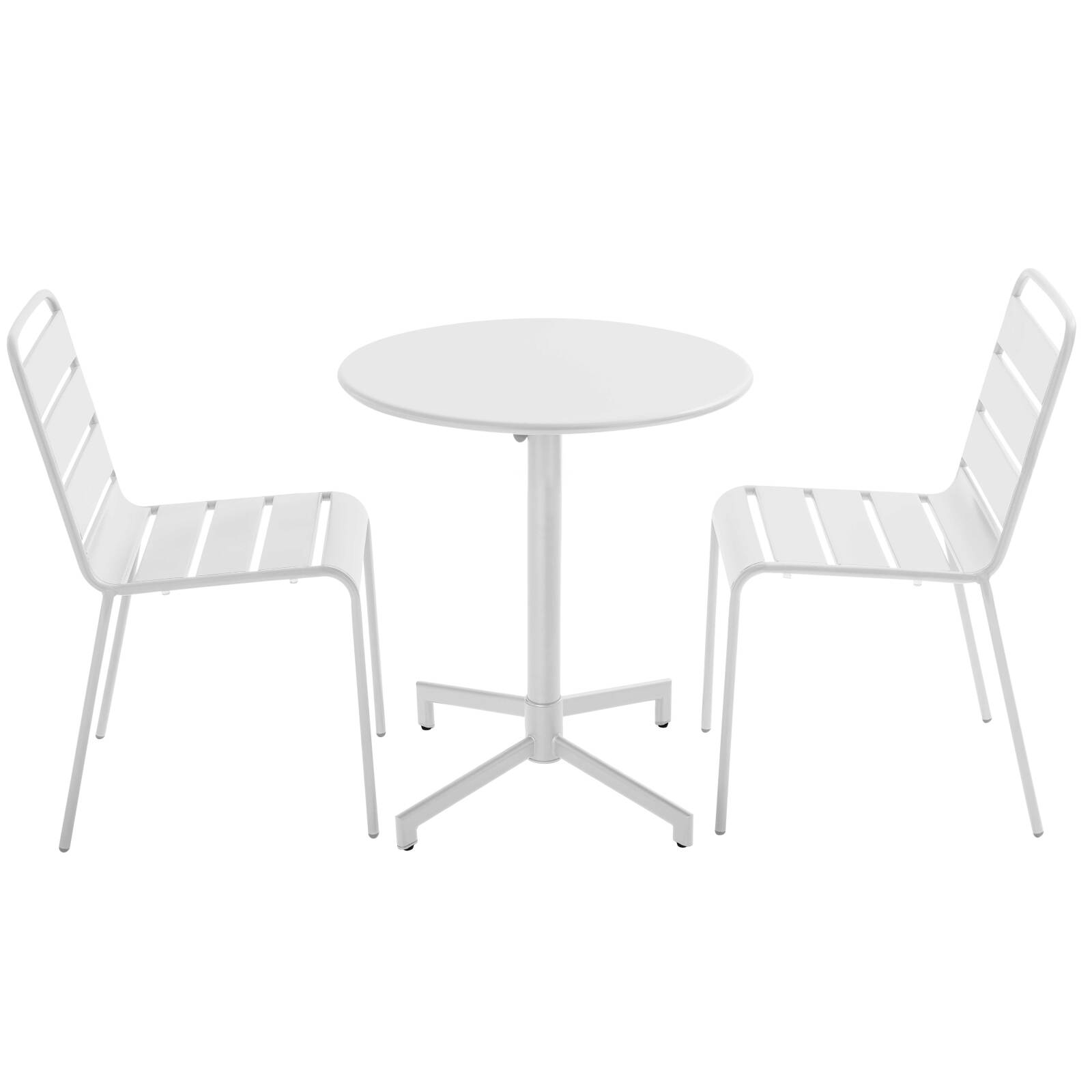 Table de jardin bistrot ronde inclinable en métal avec pied encastrable Ø70 cm et 2 chaises