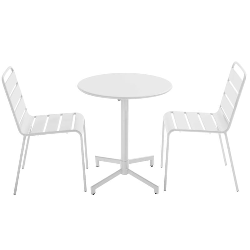 Table de jardin bistrot ronde inclinable en métal avec pied encastrable Ø70 cm et 2 chaises