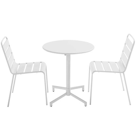 Table de jardin bistrot ronde inclinable en métal avec pied encastrable Ø70 cm et 2 chaises | Oviala
