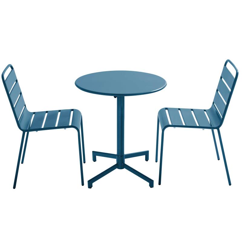 Table de jardin bistrot ronde inclinable en métal avec pied encastrable Ø70 cm et 2 chaises
