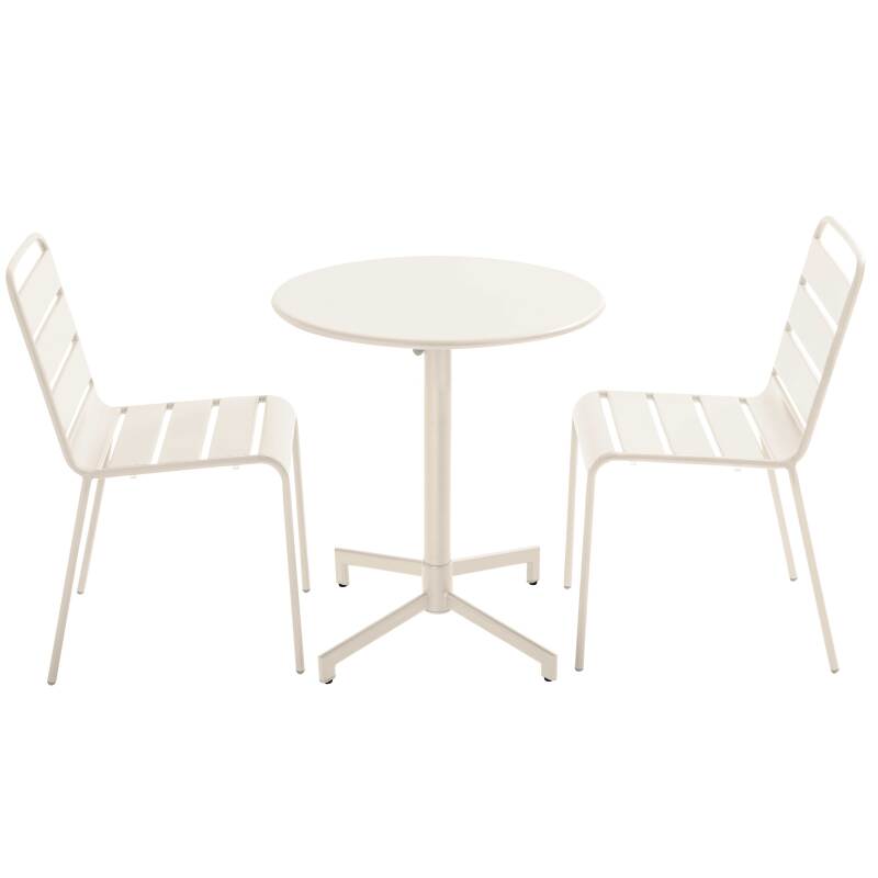 Table de jardin bistrot ronde inclinable en métal avec pied encastrable Ø70 cm et 2 chaises