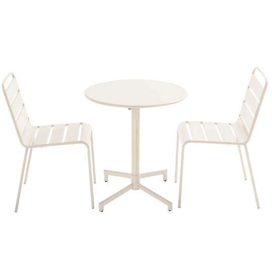 Table de jardin bistrot ronde inclinable en métal avec pied encastrable Ø70 cm et 2 chaises