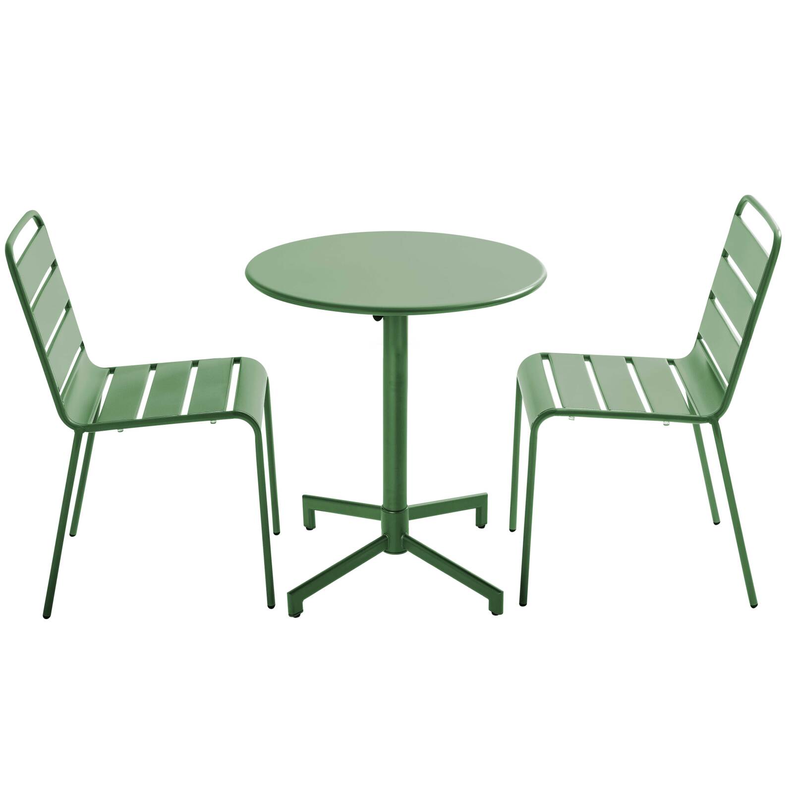 Table de jardin bistrot ronde inclinable en métal avec pied encastrable Ø70 cm et 2 chaises