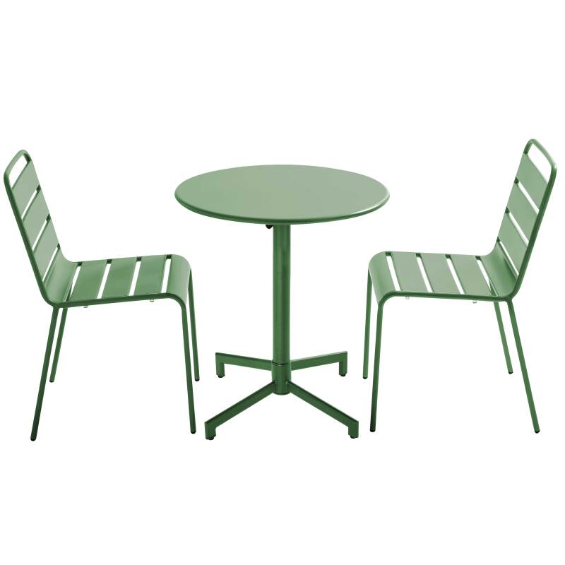 Table de jardin bistrot ronde inclinable en métal avec pied encastrable Ø70 cm et 2 chaises
