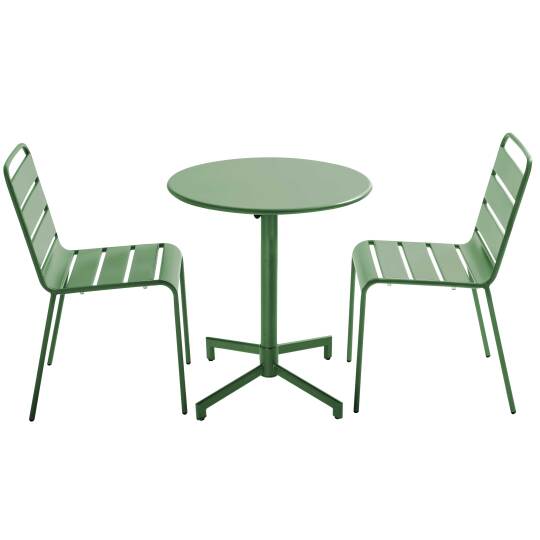 Table de jardin bistrot ronde inclinable en métal avec pied encastrable Ø70 cm et 2 chaises
