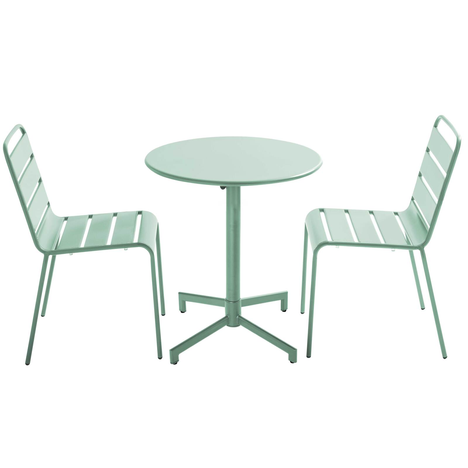 Table de jardin bistrot ronde inclinable en métal avec pied encastrable Ø70 cm et 2 chaises