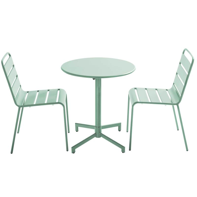 Table de jardin bistrot ronde inclinable en métal avec pied encastrable Ø70 cm et 2 chaises