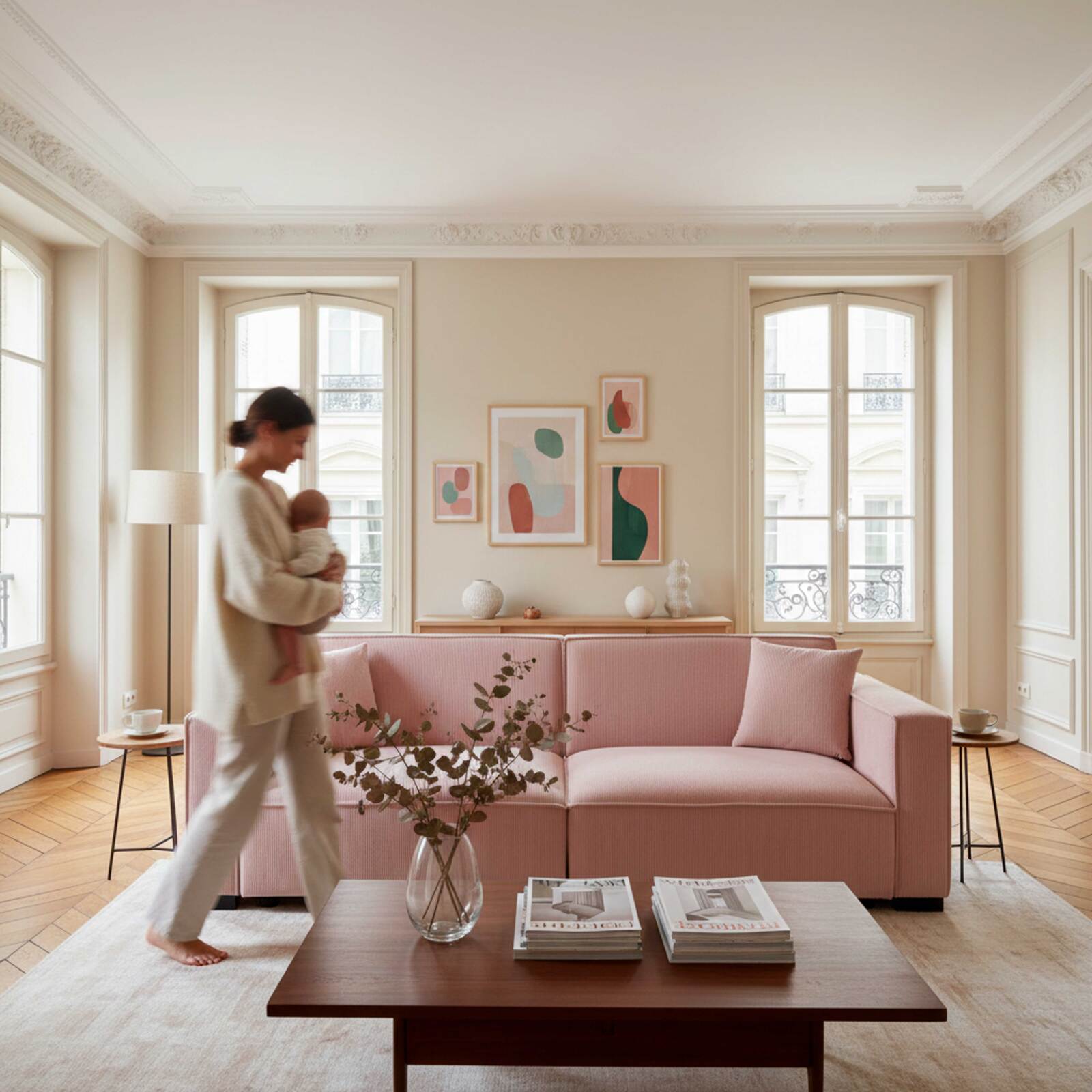 Canapé 3 places en velours côtelé avec coussins