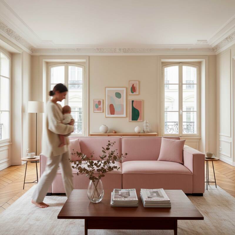 Canapé 3 places en velours côtelé avec coussins (6/7)