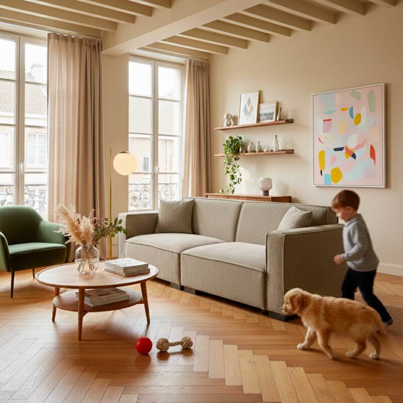 Canapé 3 places en velours côtelé avec coussins (6/8)