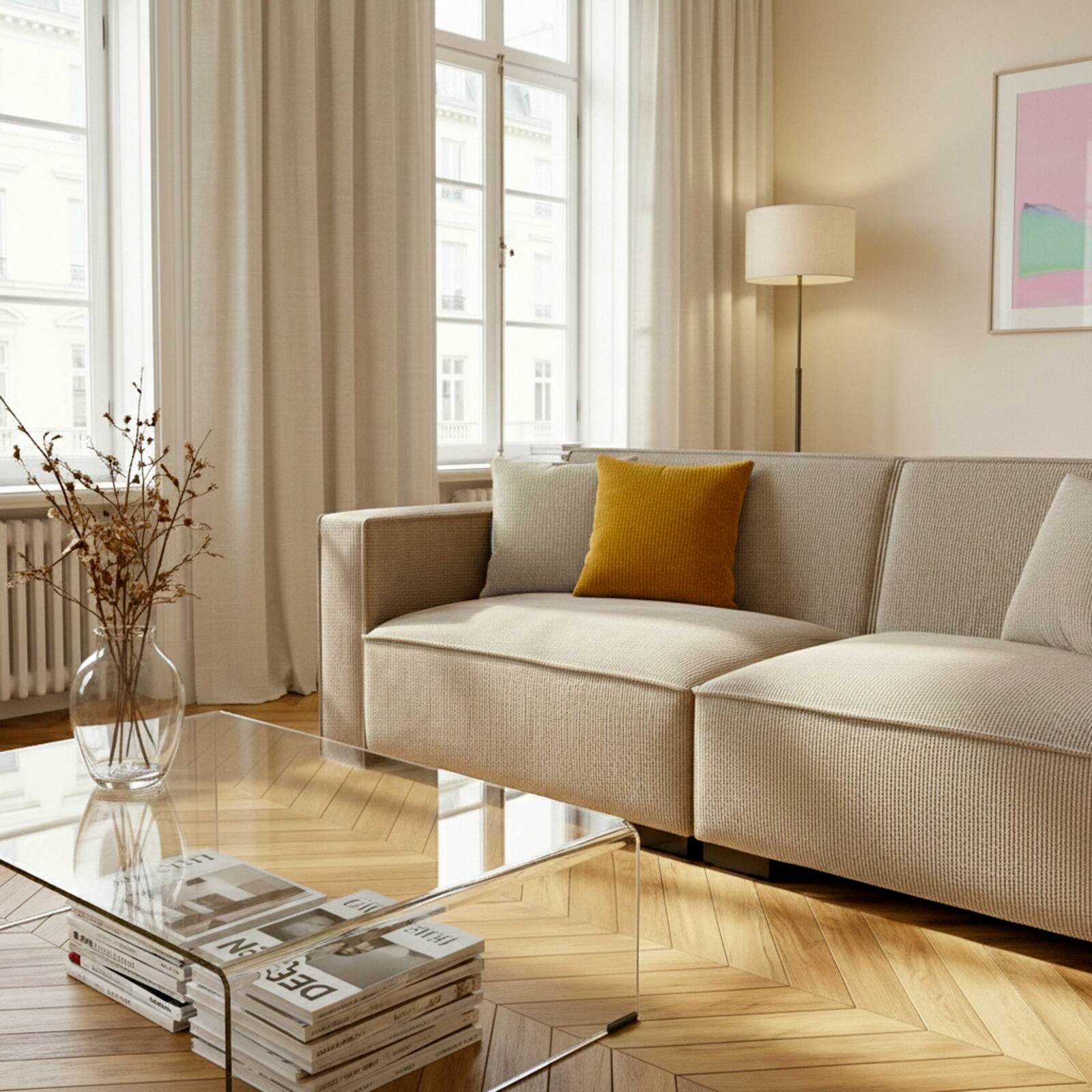 Canapé 3 places en velours côtelé avec coussins