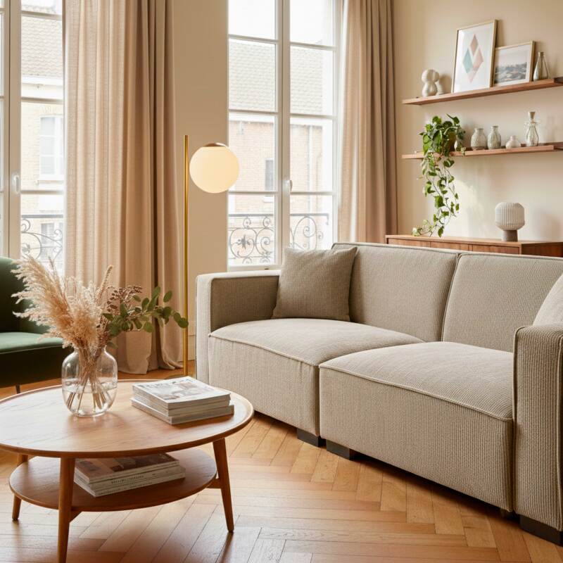 Canapé 3 places en velours côtelé avec coussins (7/8)