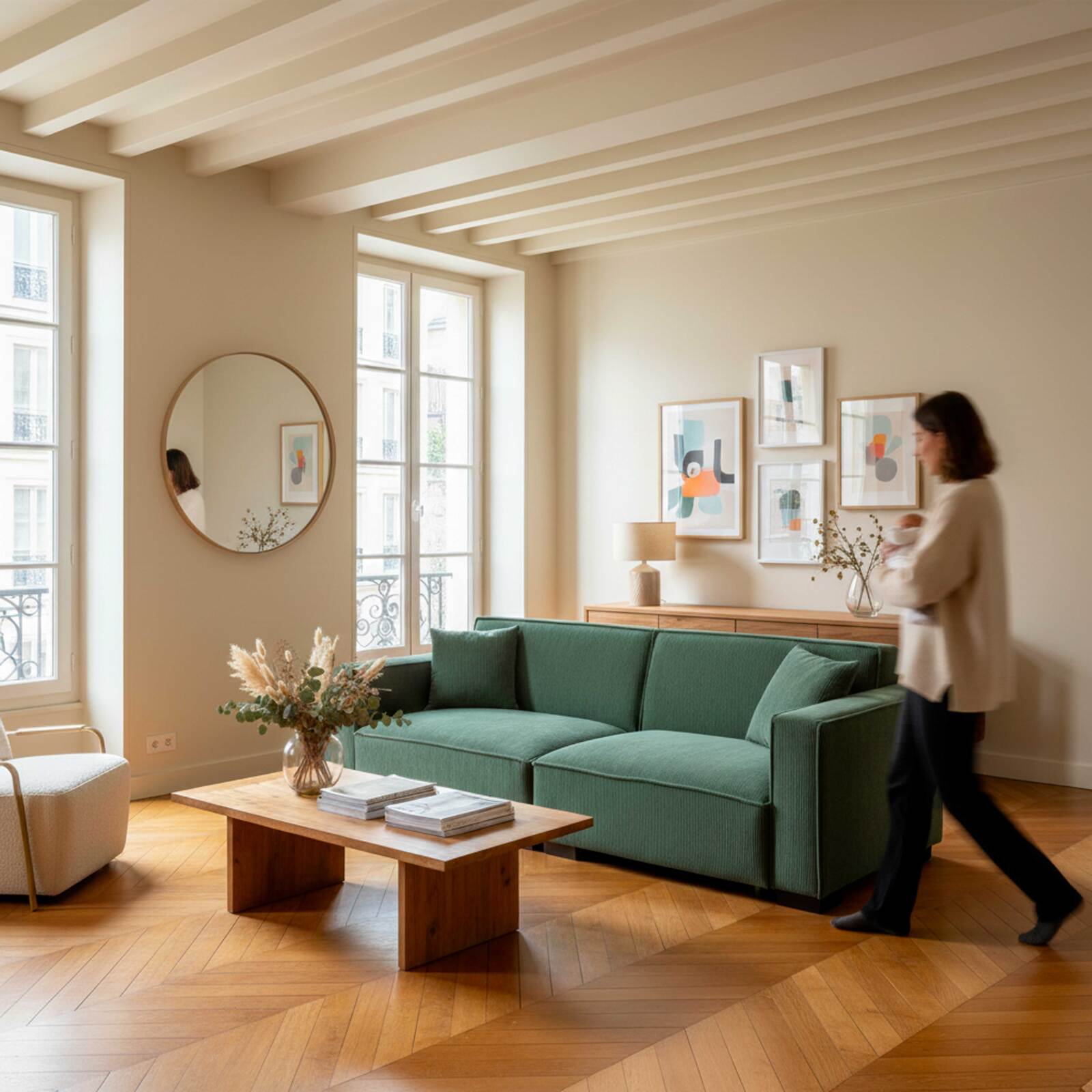 Canapé 3 places en velours côtelé avec coussins