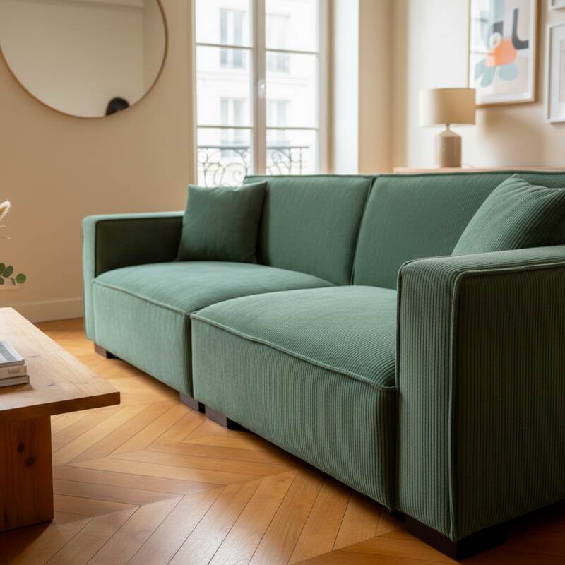 Canapé 3 places en velours côtelé avec coussins (3/7)