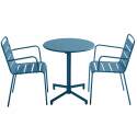 Table de jardin bistrot ronde inclinable en métal avec pied encastrable Ø70 cm et 2 chaises avec accoudoirs