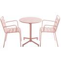 Table de jardin bistrot ronde inclinable en métal avec pied encastrable Ø70 cm et 2 chaises avec accoudoirs