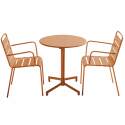 Table de jardin bistrot ronde inclinable en métal avec pied encastrable Ø70 cm et 2 chaises avec accoudoirs
