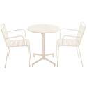 Table de jardin bistrot ronde inclinable en métal avec pied encastrable Ø70 cm et 2 chaises avec accoudoirs