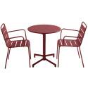 Table de jardin bistrot ronde inclinable en métal avec pied encastrable Ø70 cm et 2 chaises avec accoudoirs