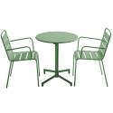 Table de jardin bistrot ronde inclinable en métal avec pied encastrable Ø70 cm et 2 chaises avec accoudoirs