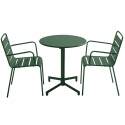 Table de jardin bistrot ronde inclinable en métal avec pied encastrable Ø70 cm et 2 chaises avec accoudoirs