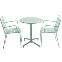 Table de jardin bistrot ronde inclinable en métal avec pied encastrable Ø70 cm et 2 chaises avec accoudoirs