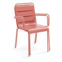 Table de jardin bistrot ronde inclinable en métal avec pied encastrable Ø70 cm et 2 chaises avec accoudoirs