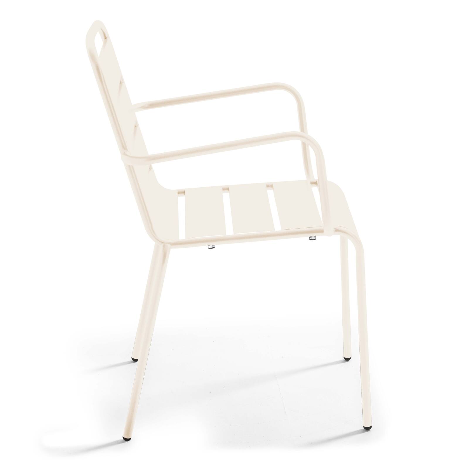 Table de jardin bistrot ronde inclinable en métal avec pied encastrable Ø70 cm et 2 chaises avec accoudoirs